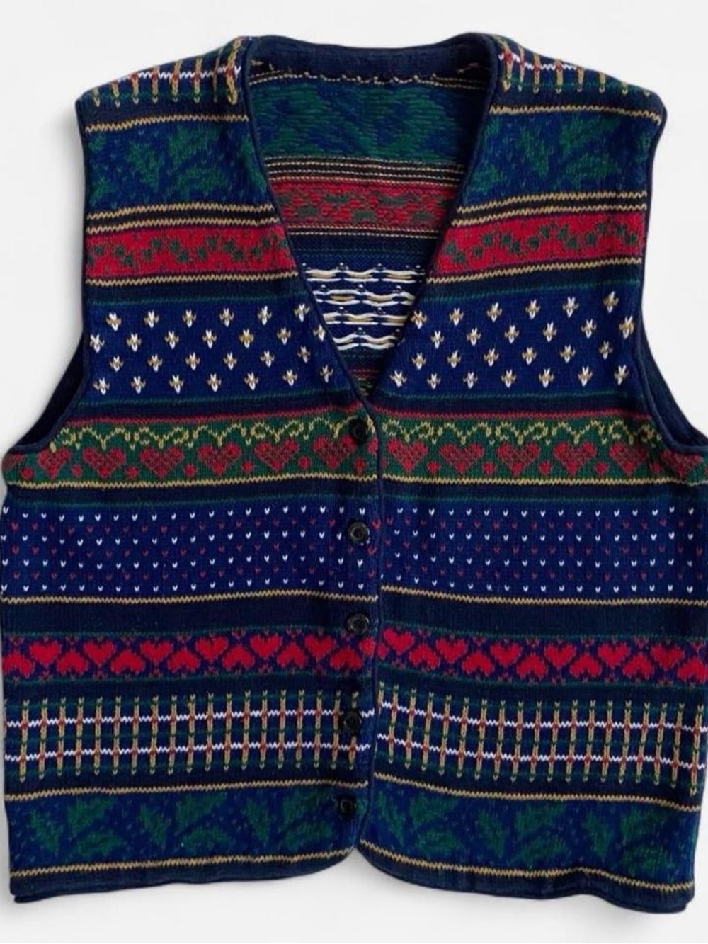 Vintage multicolored patterned striped knit vest